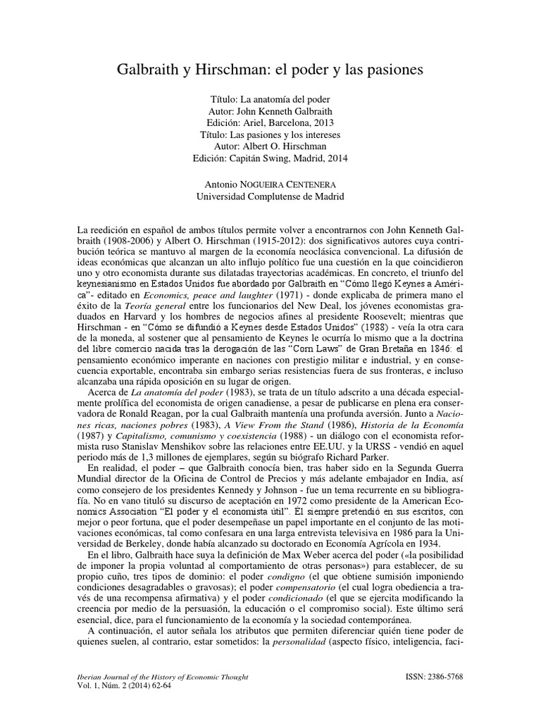Galbraith y Hirschman: Poder y Pasiones | PDF | John Maynard Keynes ...