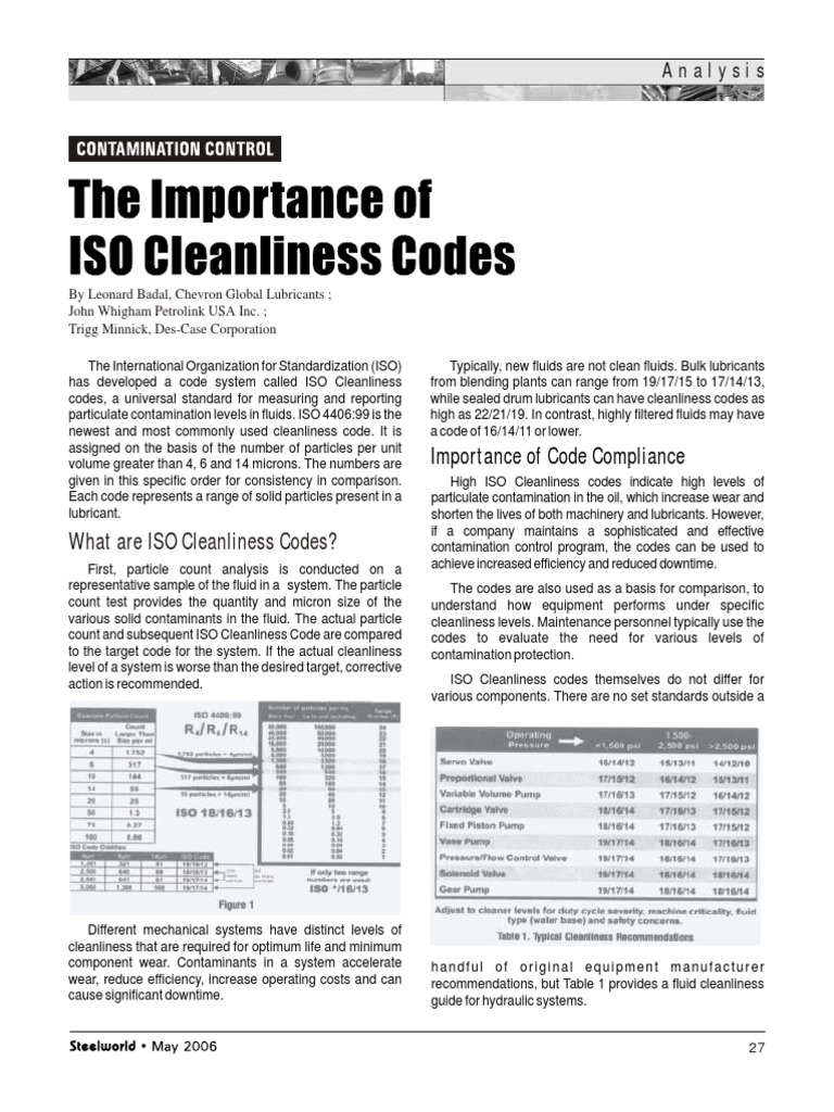 ISO Cleanliness Codes PDF Lubricant Reliability Engineering