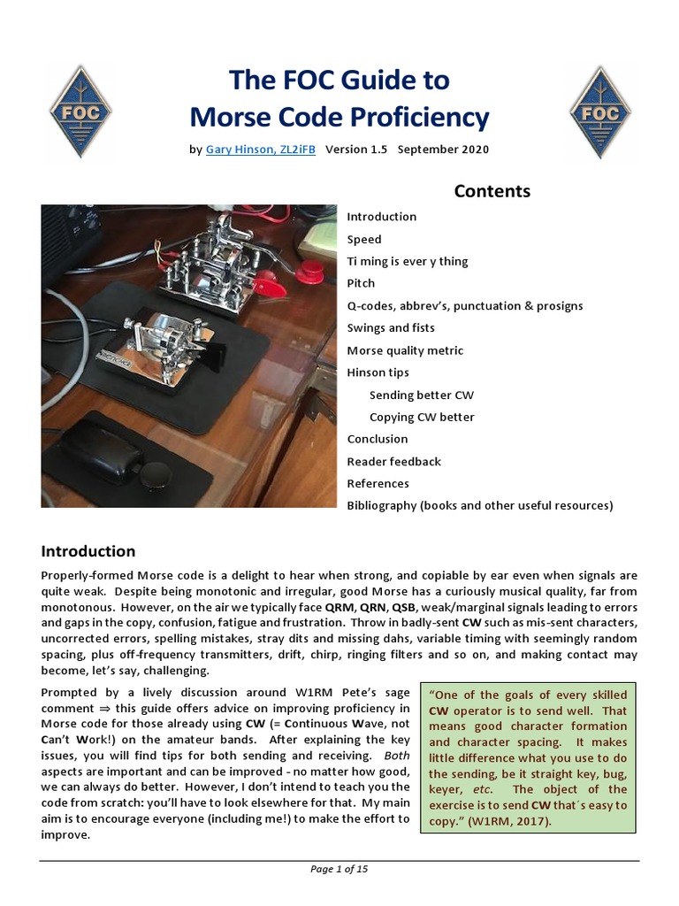 The FOC Guide To Morse Code Proficiency: Gary Hinson, ZL2iFB | PDF ...