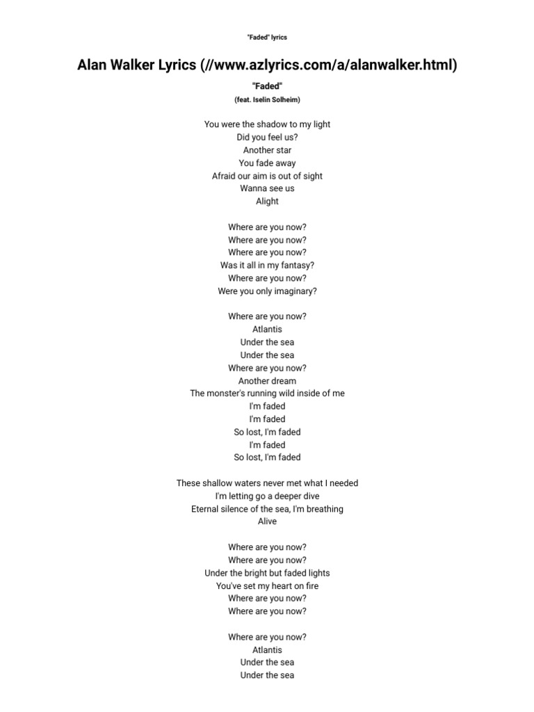 Alan Walker Faded Lyrics Pdf