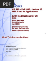 CS 520 - Fall 2003 - Lecture 15 MPLS and Its Applications (With Modifications For CS 520)