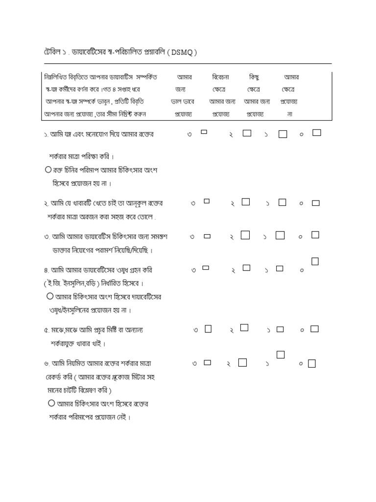 The Diabetes Self-Management Questionnaire (DSMQ) | PDF