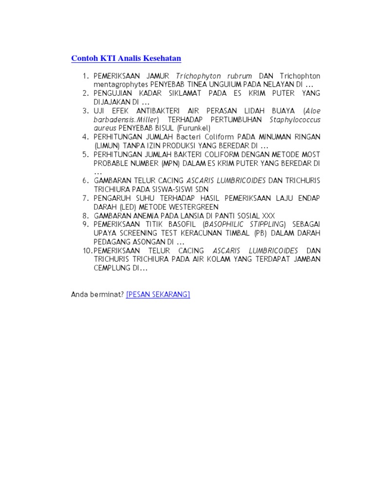 Contoh KTI Analis Kesehatan