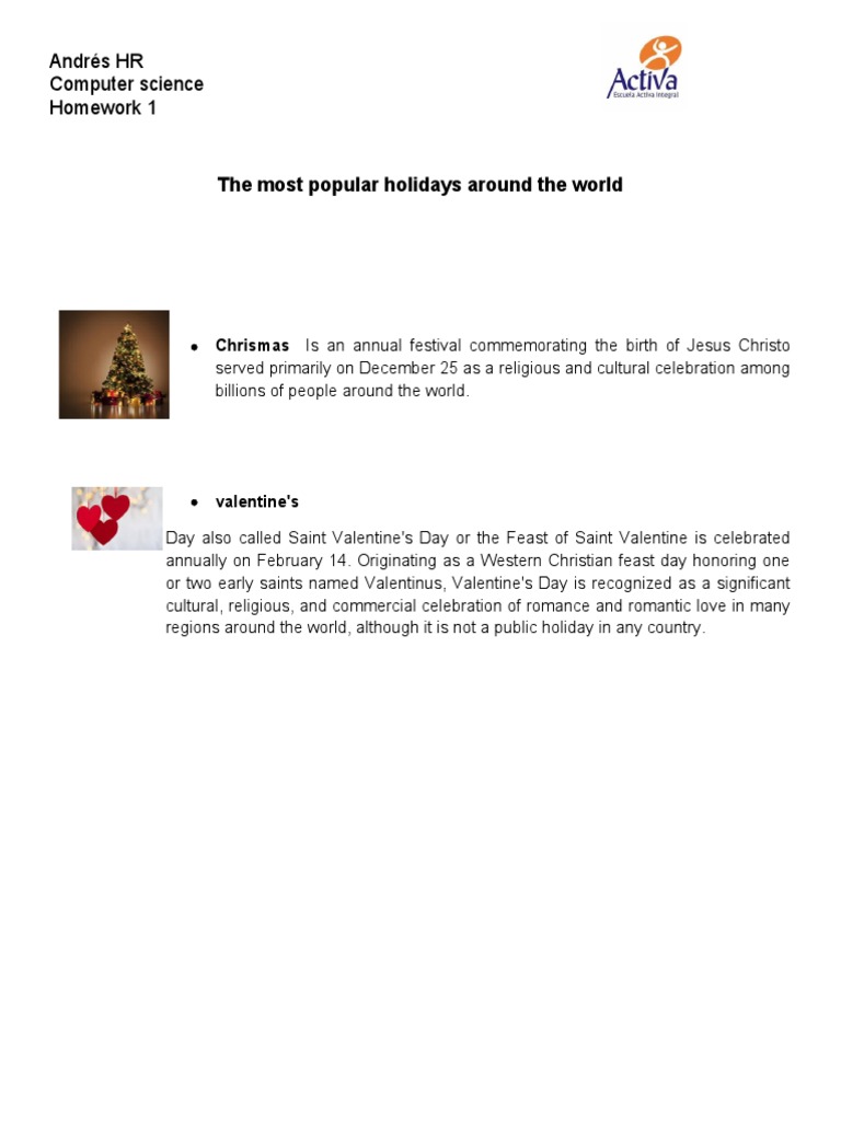 The Most Popular Holidays Around The World PDF