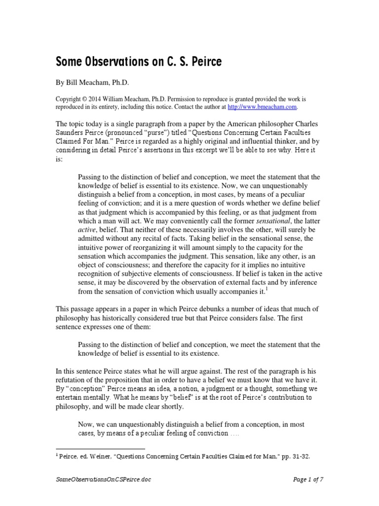 Some Observations On Cs Peirce | PDF | Charles Sanders Peirce | Idea
