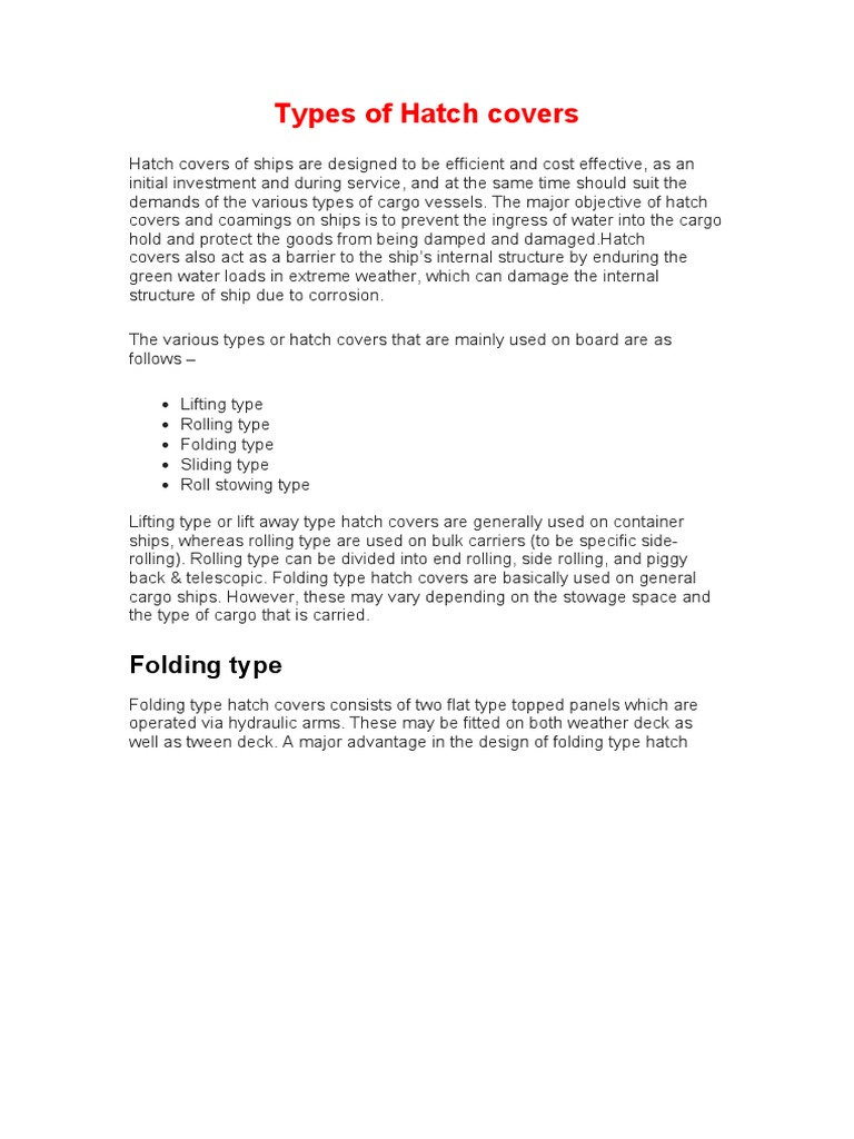 Types of Hatch Covers PDF Ships Transport