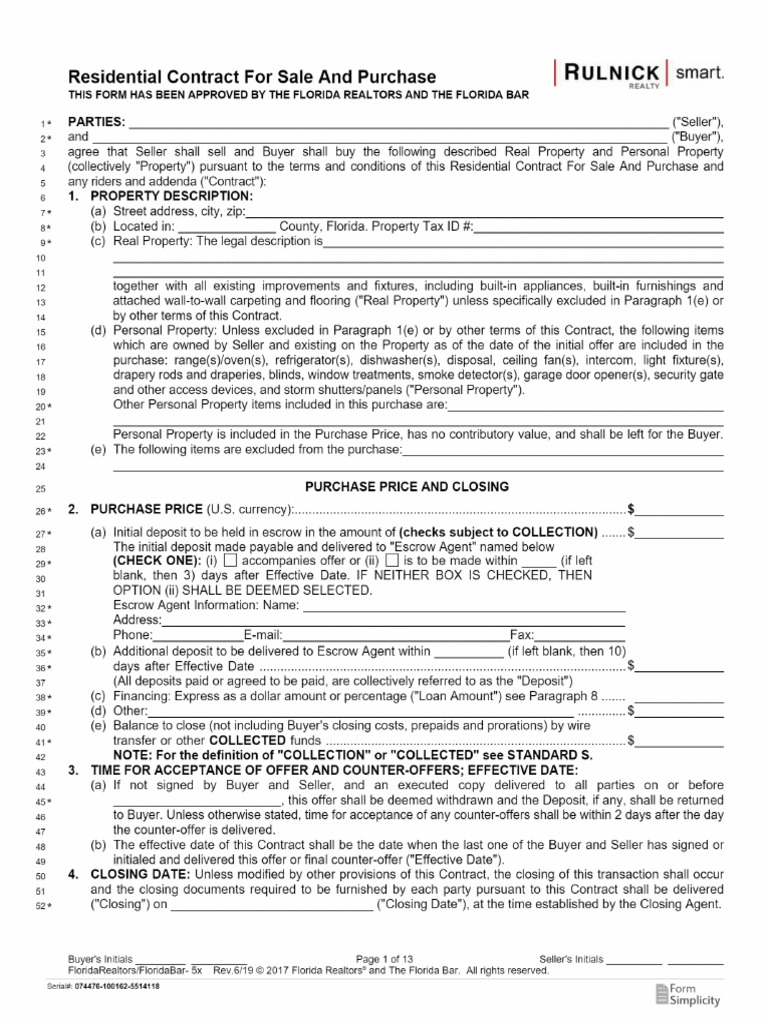 Florida Realtors Residential Contract For Purchase and Sale PDF