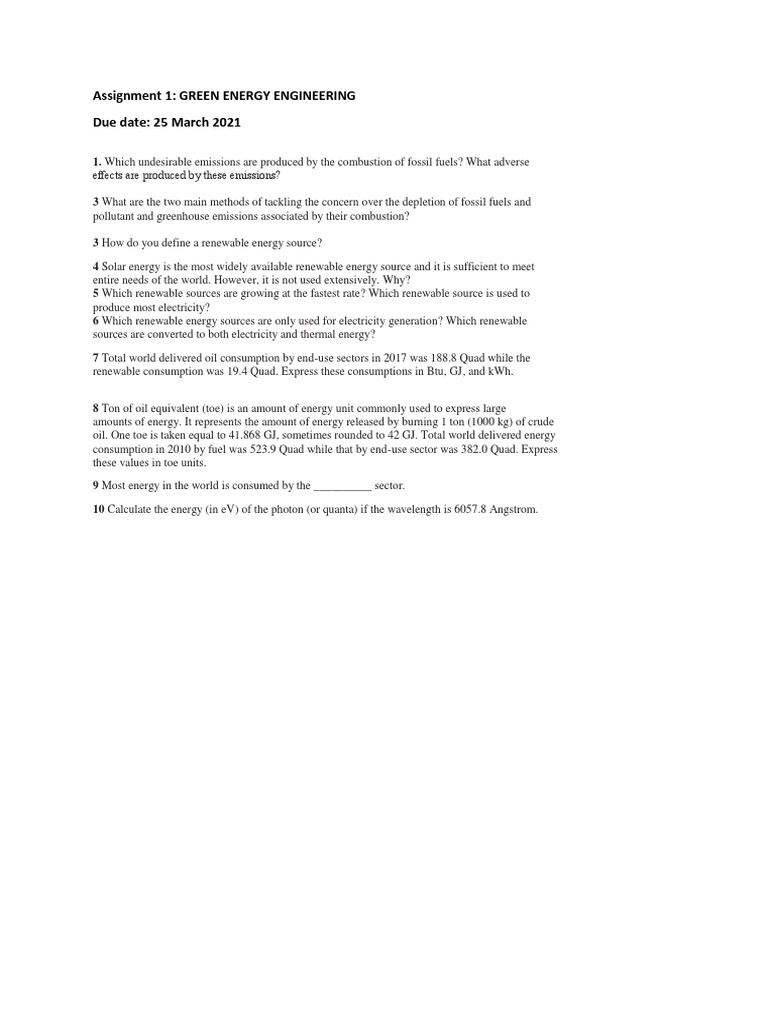 Green Energy Engineering Assignment Guide | PDF