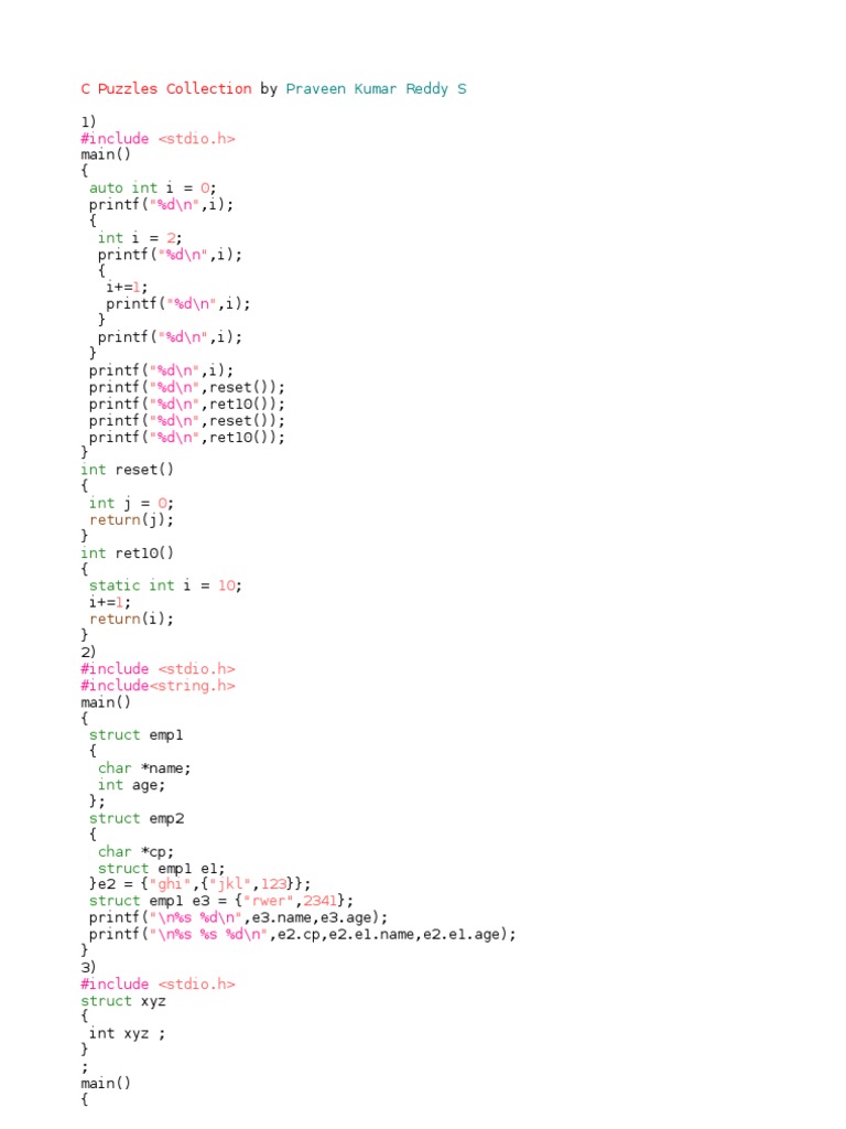 C Puzzles Collection | PDF | Object Oriented Programming | C++