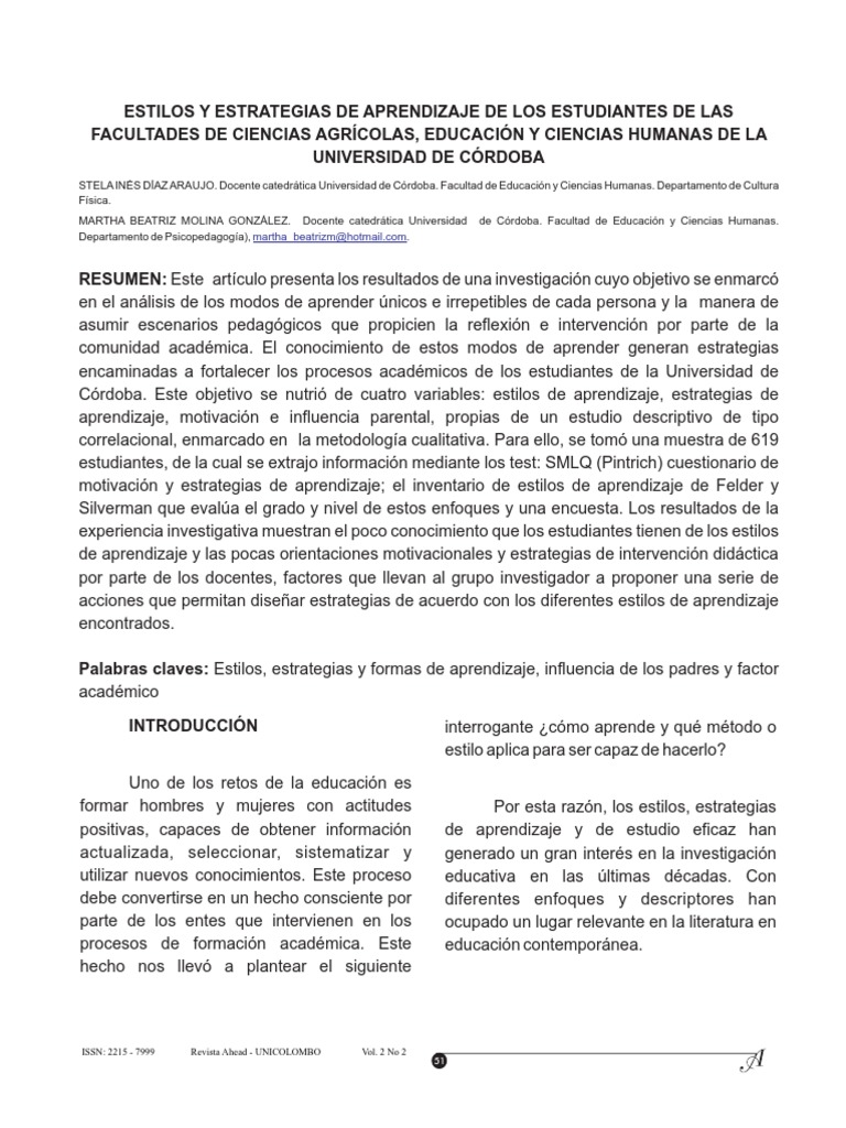 Estilos y Estrategias de Aprendizaje en Córdoba | PDF | Motivación ...