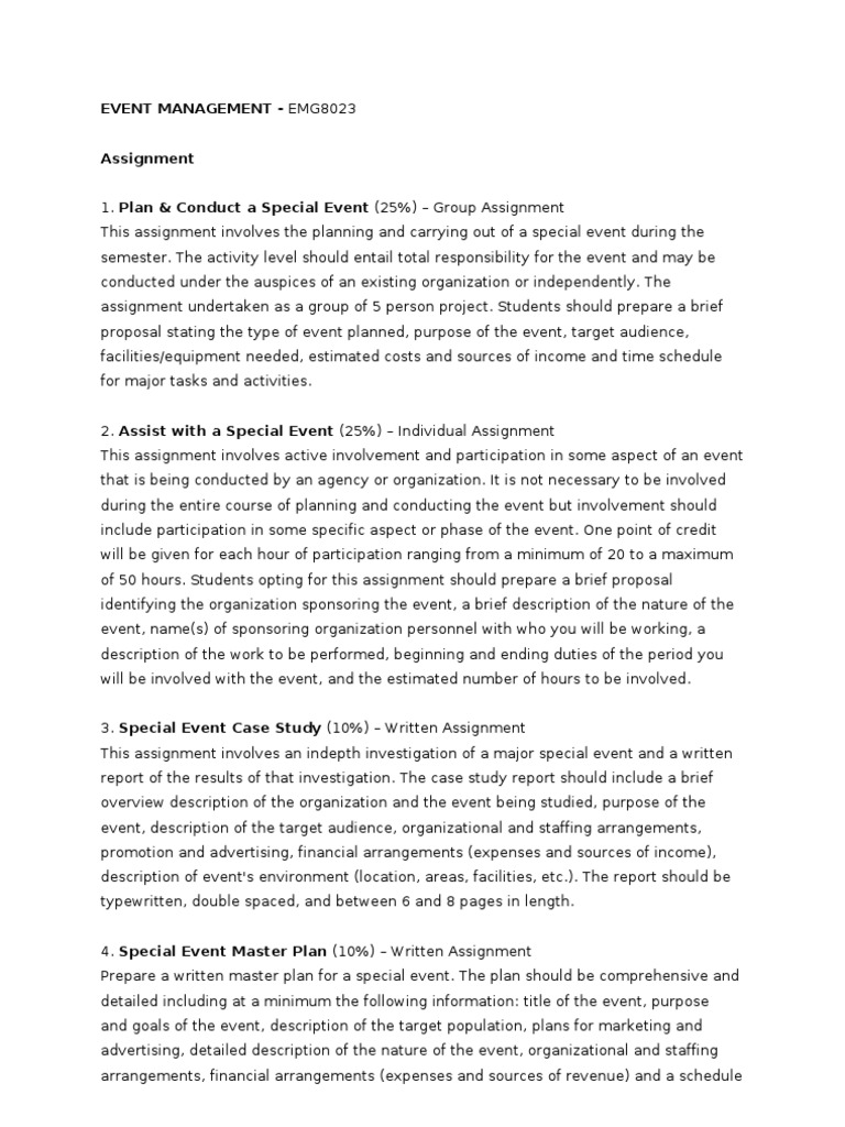 Event Management Assignment Pdf Business