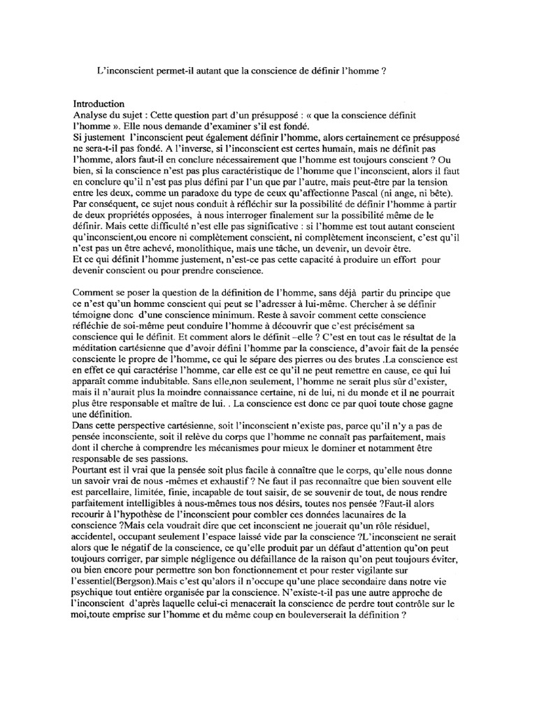 L Inconscient Permet Il Autant Que La Conscience de Definir L Homme | PDF