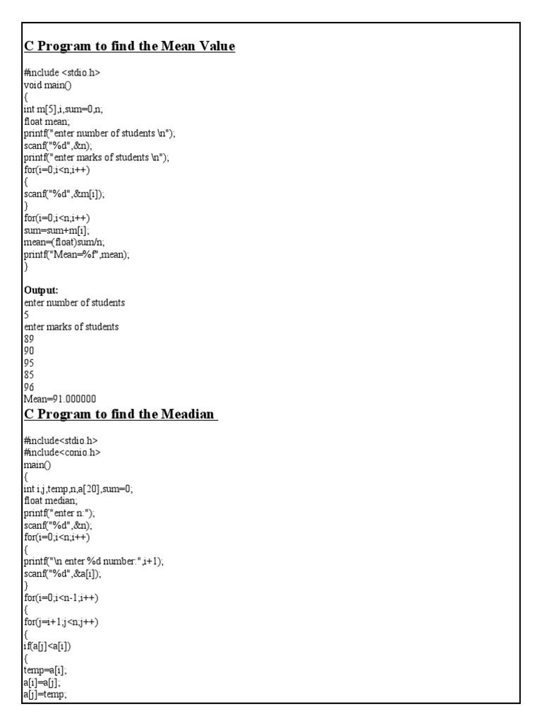 C Programs for Statistical Calculations | PDF | String (Computer ...