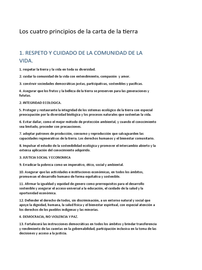 Cuatro Principios de la Carta de la Tierra | PDF