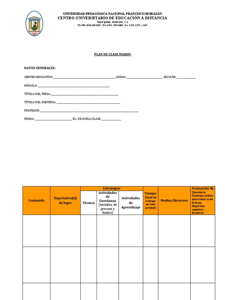 Formato Plan de Clase Diario en Blanco | PDF | Evaluación | Psicología ...