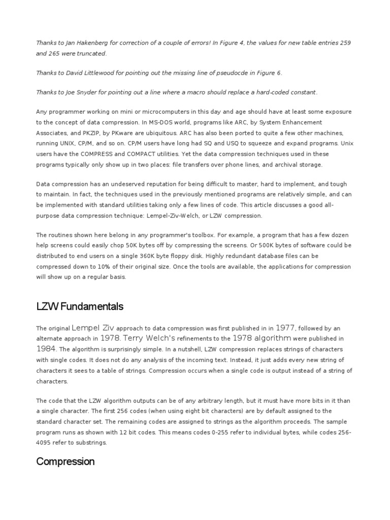 LZW Data Compression Explained | PDF | String (Computer Science) | Data ...