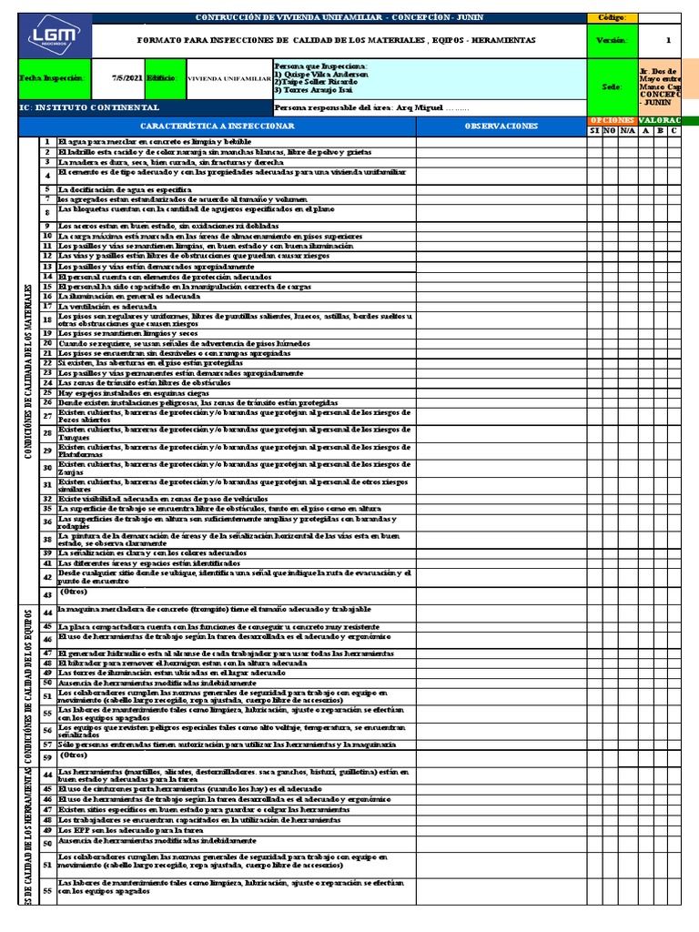 Formato de Inspección de Calidad en Obras | PDF | Hormigón | Science