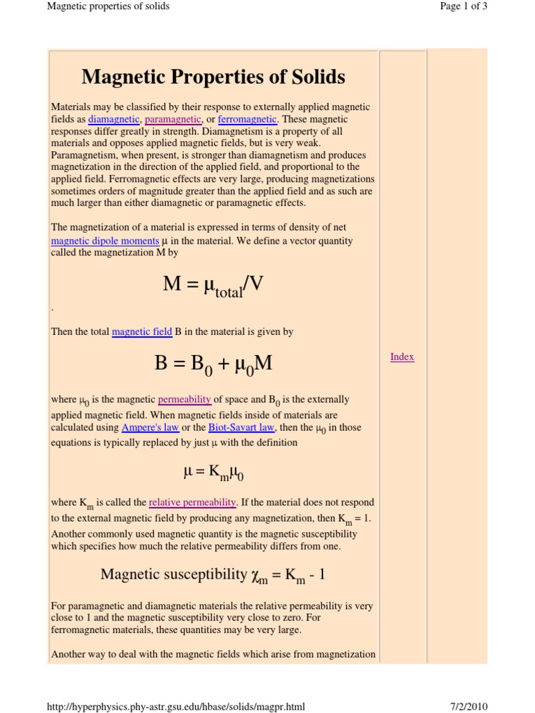 Magnetic Properties of Solids Explained | PDF | Magnetization | Magnetism