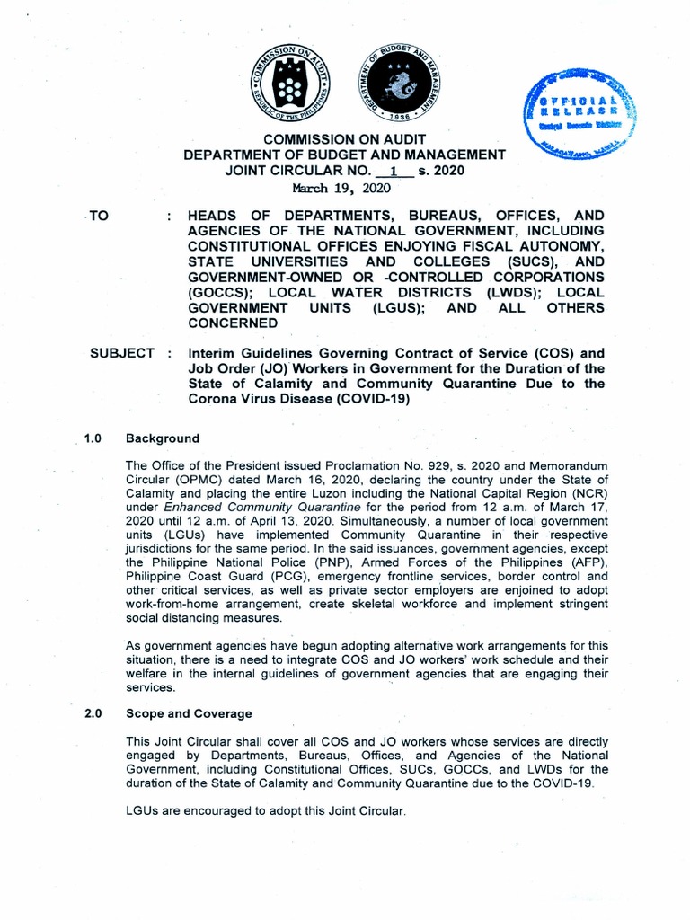 Coa DBM Joint Circular No 1 S 2022 | PDF