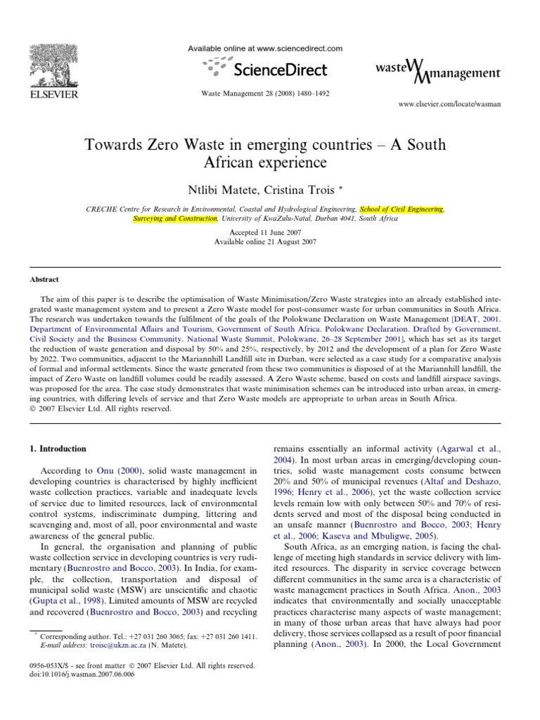 Zero Waste Strategies in South Africa | PDF | Recycling | Waste Management