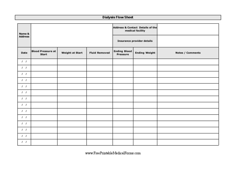 Dialysis Flow Sheet | PDF for Template Free Printable Vital Signs Flow Sheet