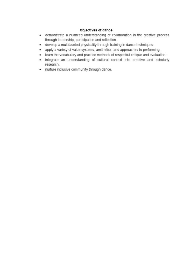Dance Objectives and Goals Explained | PDF | Career & Growth | Art