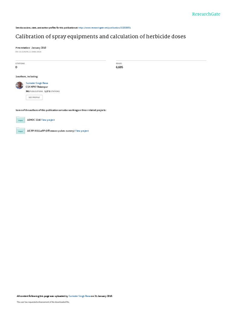 Calibration of Spray Equipment and Calculation of Herbicide Doses