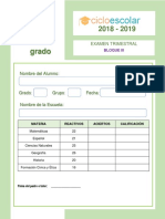 Examen Trimestral Cuarto Grado Bloque III 2018-2019