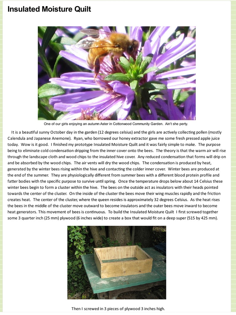 Insulated Moisture Quilt PDF Beekeeping Beehive