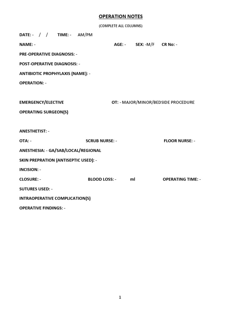 Operation Notes Template | PDF