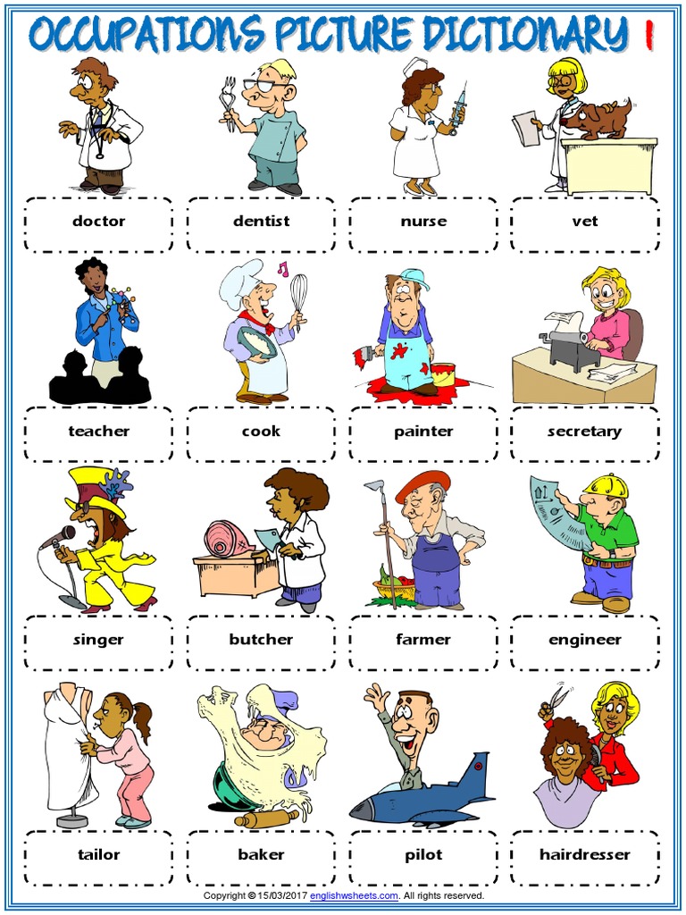 occupations vocabulary esl picture dictionary worksheets for kids pdf