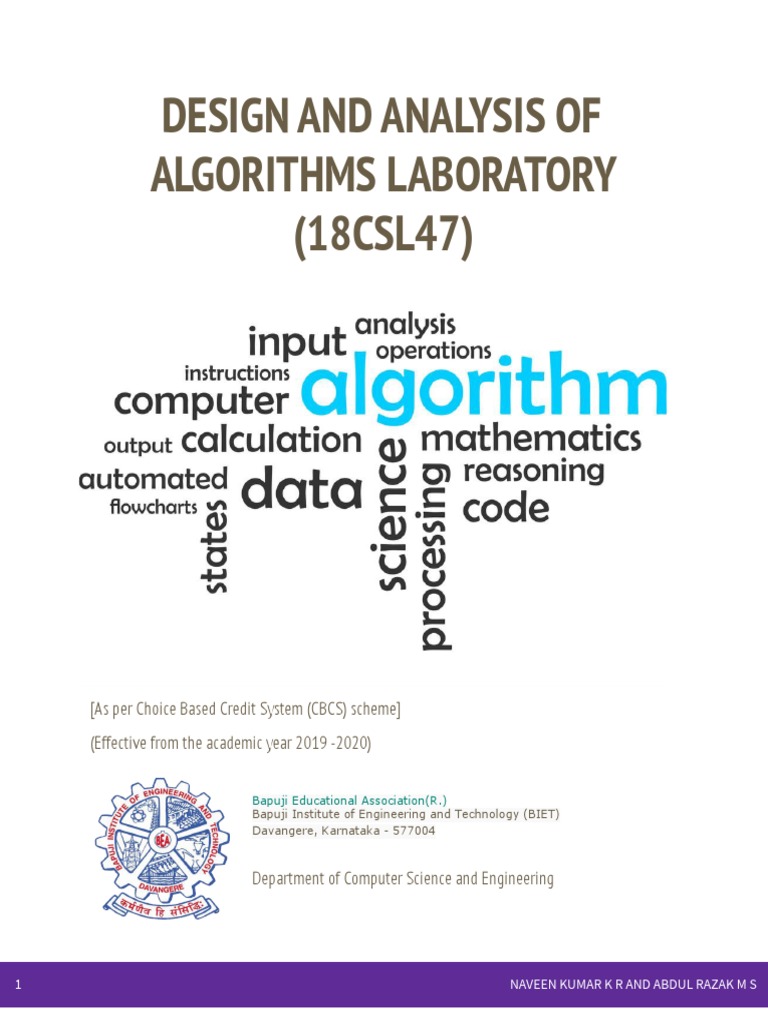 Daa Lab Manual 18csl47 PDF Discrete Mathematics Algorithms And