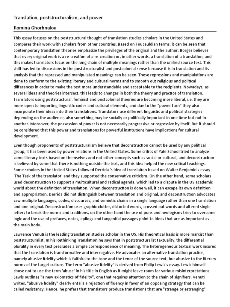 Translation, Poststructuralism and Power PDF Translations