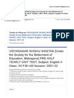 Vidyasagar Shishu Niketan (Under The Society For The Betterment of Education, Midnapore) PRE HALF YEARLY UNIT TEST, Subject: English II Class: XII F.M. 20 Session-2021-22