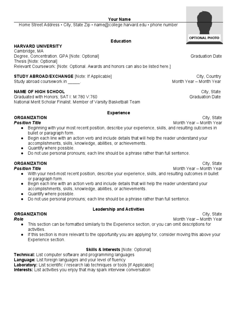 resume writing harvard