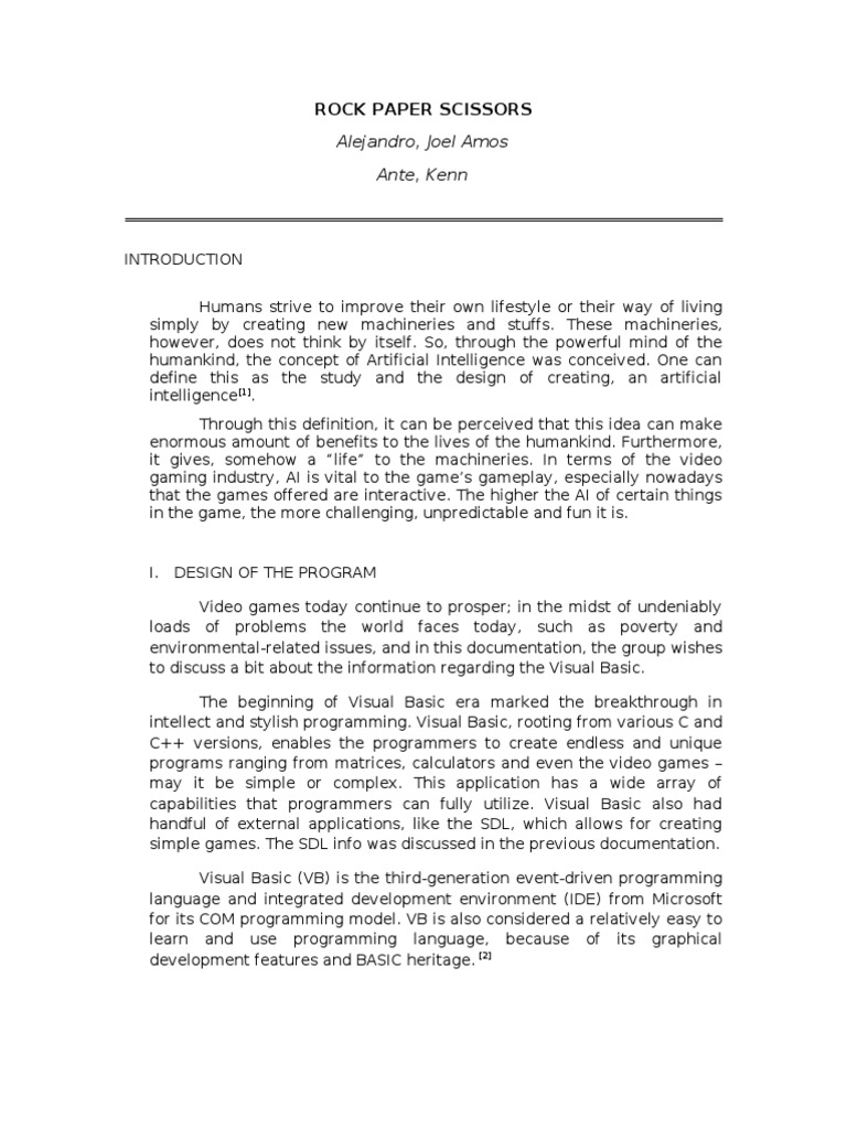 Rock Paper Scissors Documentation PDF Artificial Intelligence