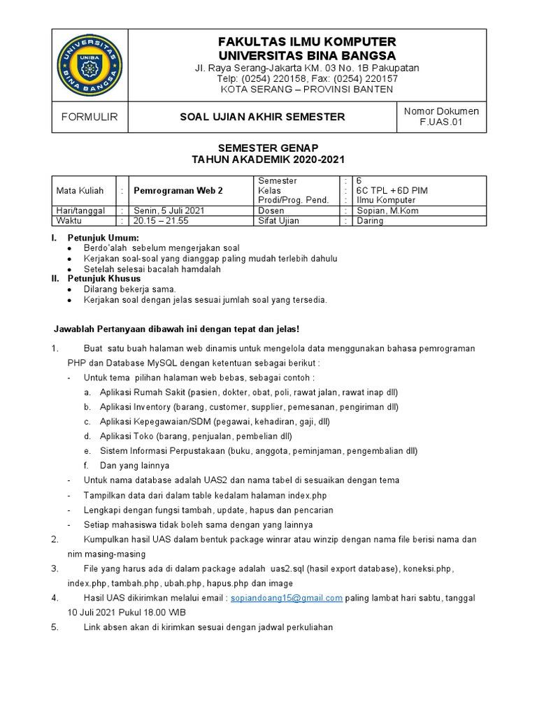 Soal UAS Pemrograman Web 2 2021 | PDF | Komputer