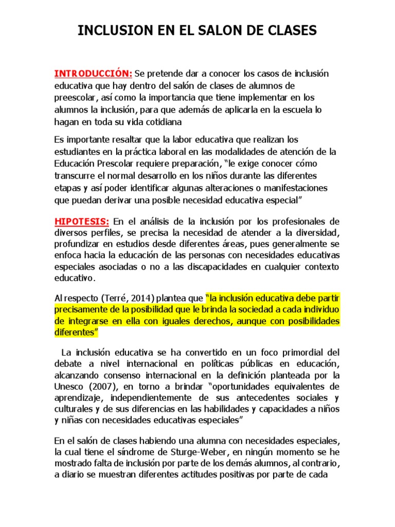 Inclusion en El Salon de Clases | PDF | Inclusión (Educación) | La ...