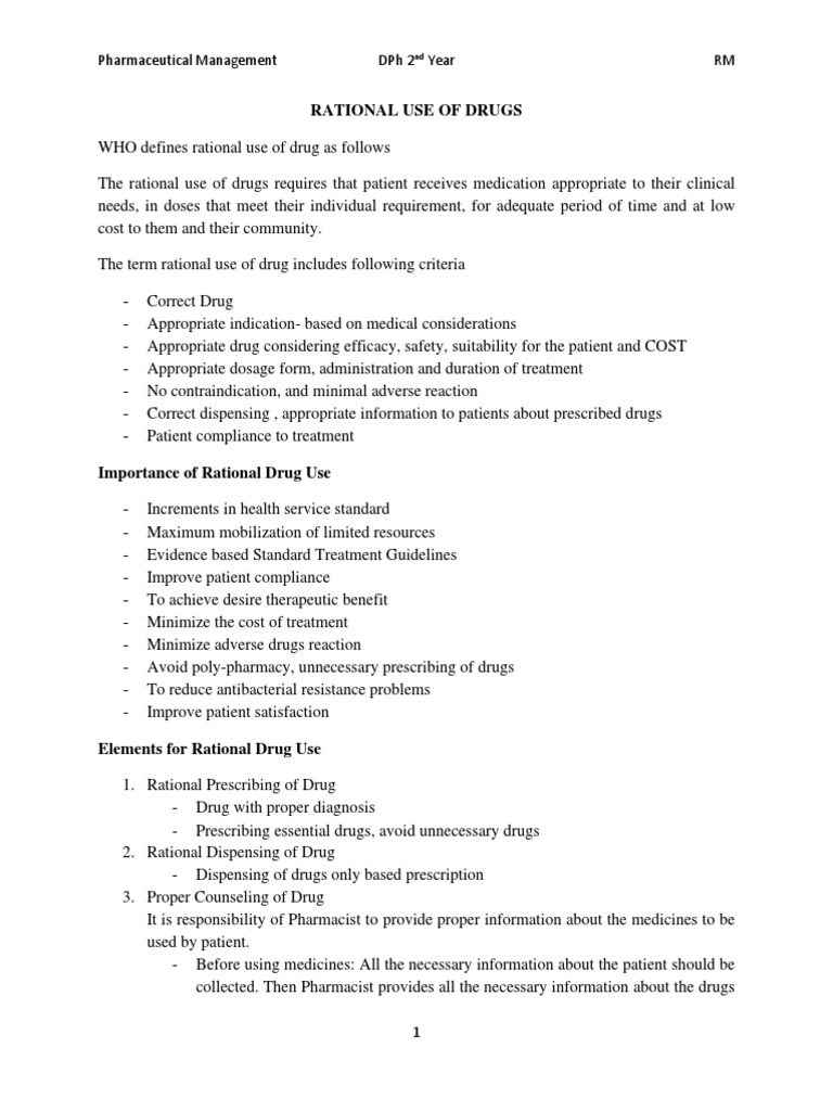 Rational Use of Drugs | PDF | Medical Prescription | Dose (Biochemistry)