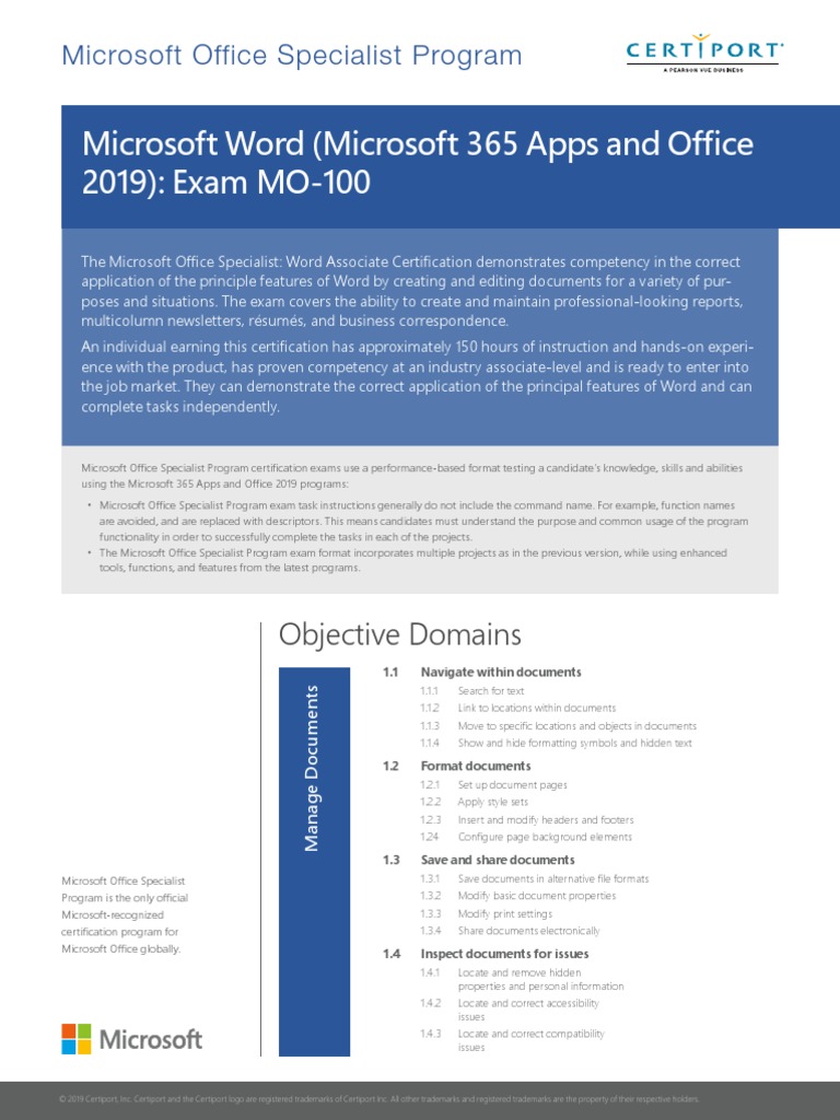 Microsoft Word (Microsoft 365 Apps and Office 2019) : Exam MO-100 | PDF ...