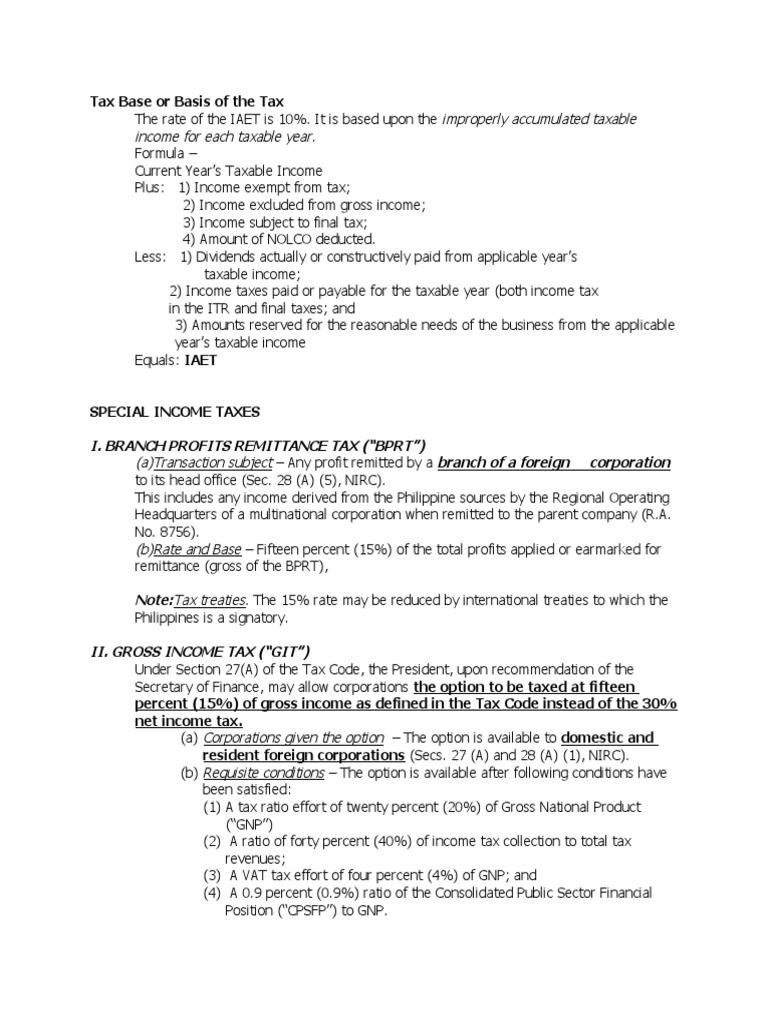 Tax Base or Basis of The Tax PDF Gross Tax