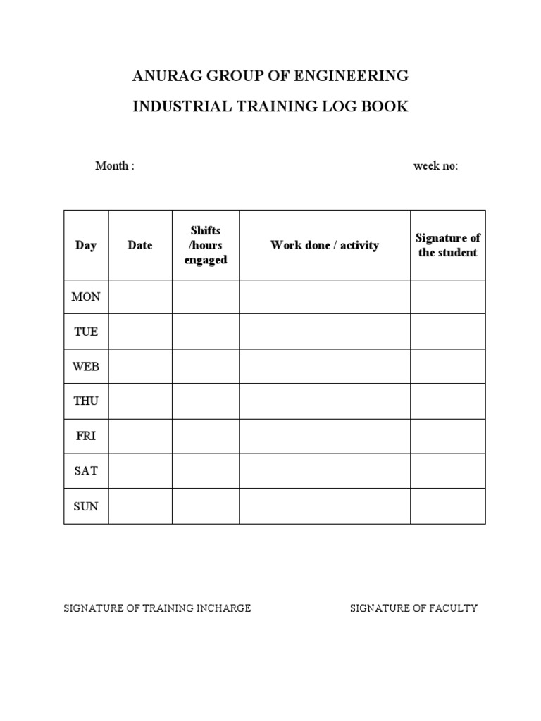 Industrial Training Log Book Template | PDF | Technology & Engineering