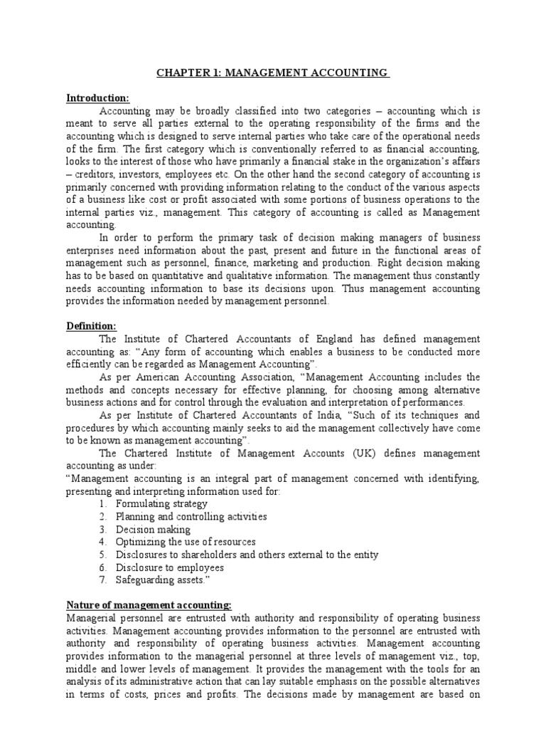 Chapter 1: Management Accounting | PDF | Management Accounting | Cost ...
