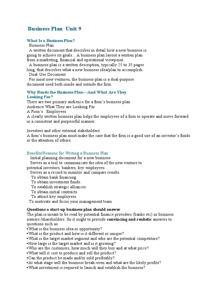 Business Plan Unit 9 PDF Business Plan Market Analysis