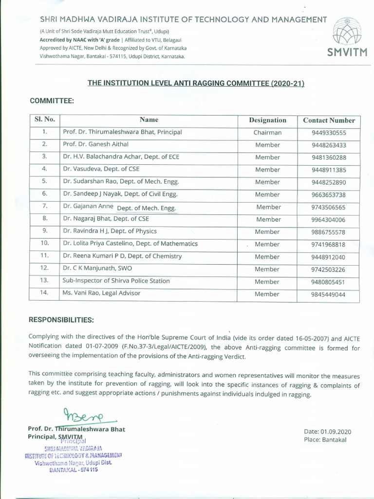 Anti Ragging Commitee 2020 - 2021 | PDF