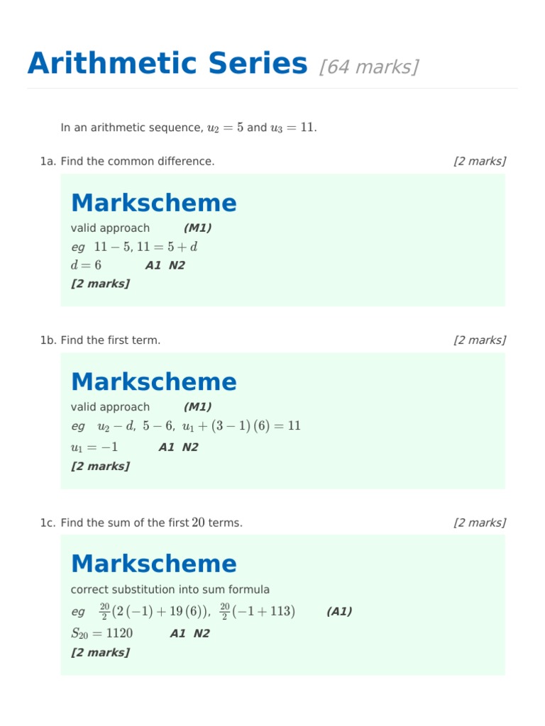 Arithmetic Series: Markscheme | PDF | Numbers | Teaching Mathematics