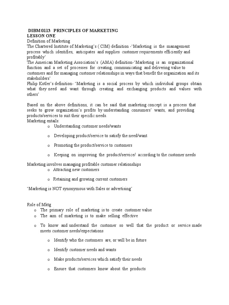 Principles of Marketing Overview | PDF | Marketing | Customer Satisfaction