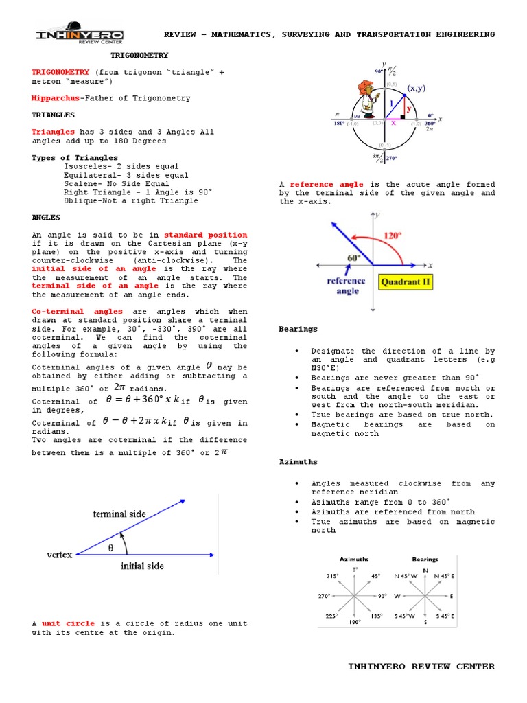 Review Mathematics Surveying And Transportation Engineering Trigonometric Functions Triangle
