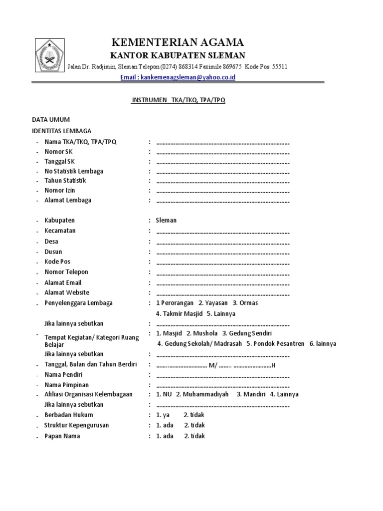 Data Administrasi TKA/TKQ Sleman | PDF