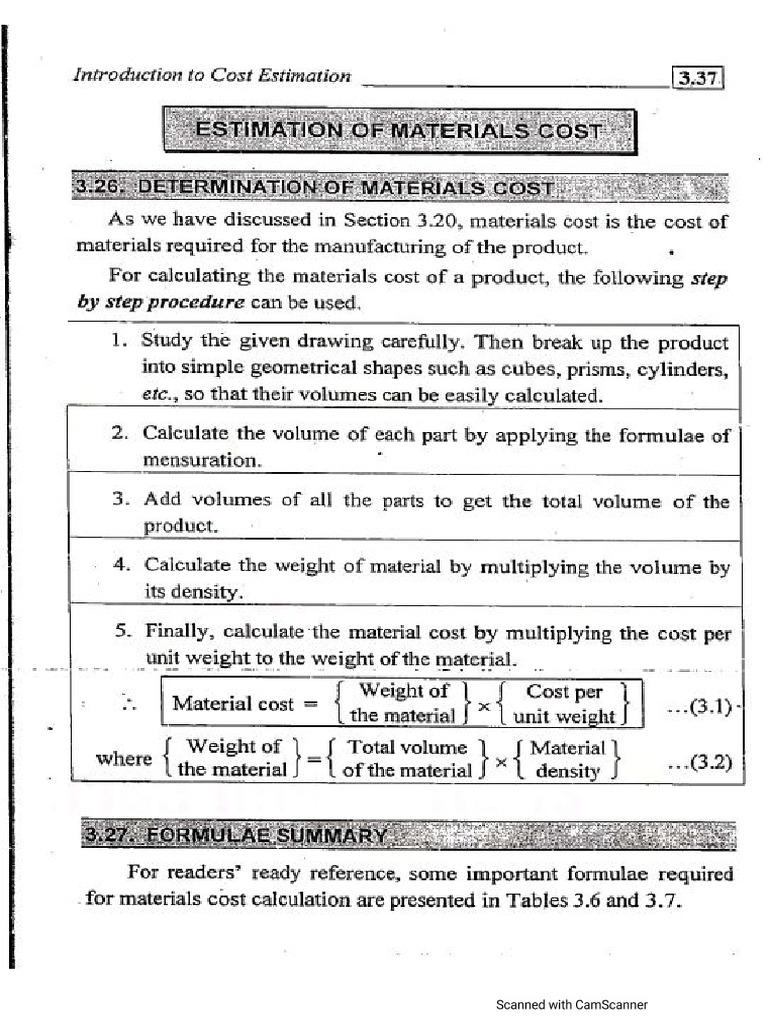 Estimation of Material Cost | PDF